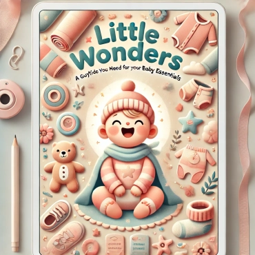 DALL·E 2025-03-24 05.03.30 - A unique and heartwarming e-book cover for 'Little Wonders_ A Guide to Baby Essentials'. The design features a pastel color scheme with a joyful baby